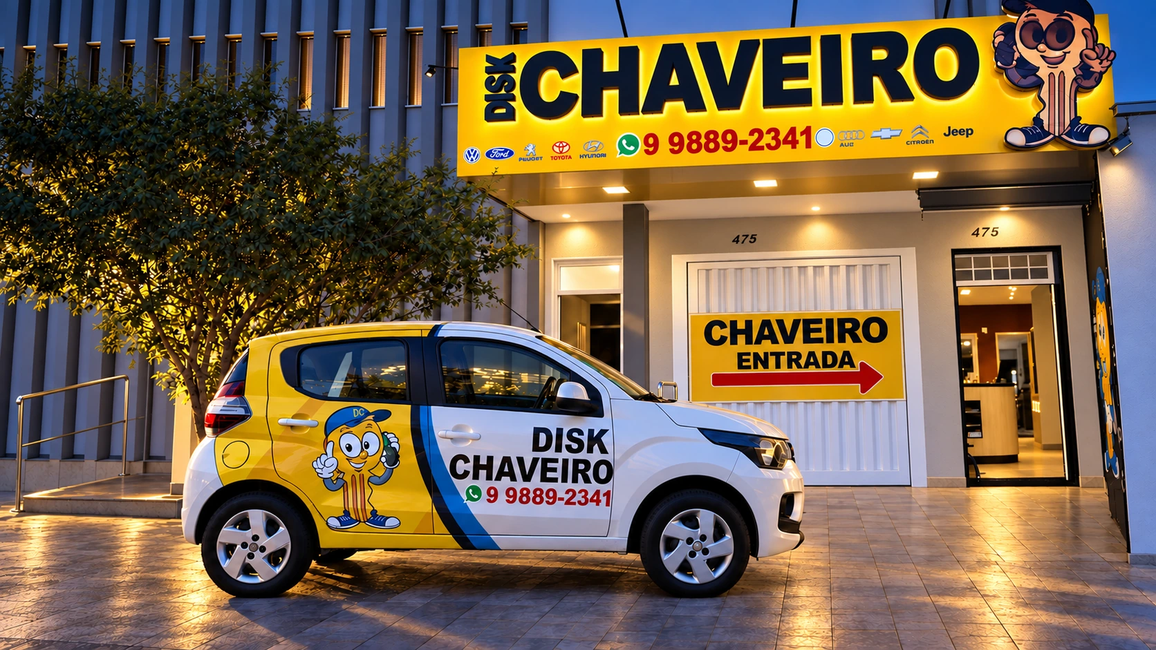 Veículo oficial da Disk Chaveiro diante da loja em Uberlândia